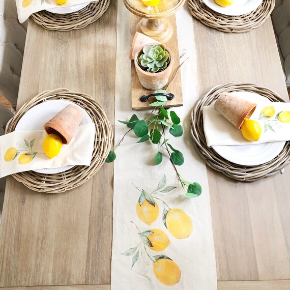 SALE Farmhouse table runner Lemon table runner Rustic table decor Easter table runner