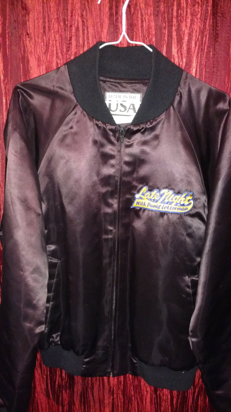 1988 ACTION JACKSON Carl Weathers Apollo Creed Rocky Sylvester Stallone Late Night With David Letterman Black Satin Vintage Jacket