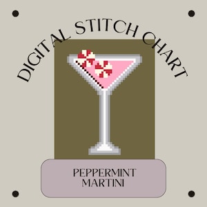 Pepermunt kerst martini borduurpatroon | Digitale stekentabel | Doe-het-zelf canvas met borduurmotief | Naaldpunt voor beginners