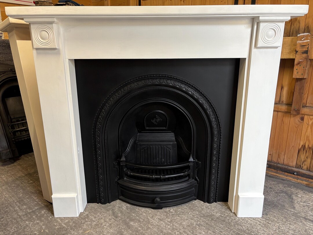 Victorian Style Arch Cast Iron Fireplace With Bullseye Solid Wooden ...