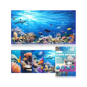 May include: A set of four underwater-themed light covers with a variety of colorful fish, coral, and sea turtles. The light covers are designed to fit standard light fixtures and are made of a durable, waterproof material.  "Light Covers" is printed on the packaging.
