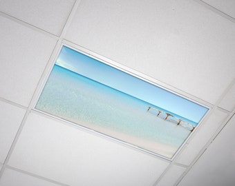 Teacher Gift - Beach Shoreline - Backlit Film Light Cover for Teachers Lounge and Classrooms - Fits 2x4 2x2 1x4 Fluorescent Fixtures