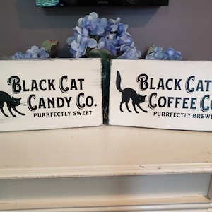 Schwarze Katze Kaffee Firma Holzschild Distressed Rustikales Holz Bauernhaus Dekor Primitive Küche Schild Wandbehang Schwarze Katze purrfectly Brewed