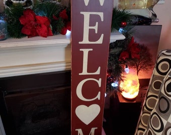 Welcome Porch Sign with Heart Reversible Rustic Wood Extra Large Love Sign Oversized Happy Valentine's Day Decoration Heart Decor Farmhouse