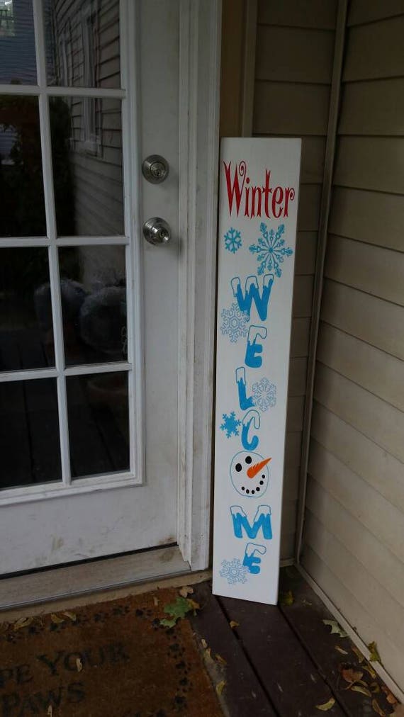 winter welcome snowman porch sign reversible entryway wood sign extra large front door sign oversized primitive decor christmas decoration