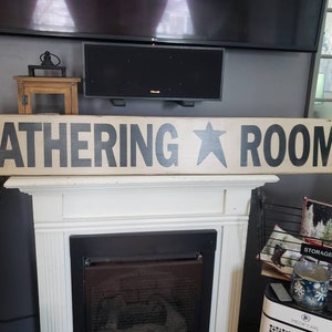 Gathering Room Sign Prim Star Distressed Rustic Wood Large Wall Hanging Primitive Farmhouse Wall Art Decor Gather Kitchen Decor Family Gift