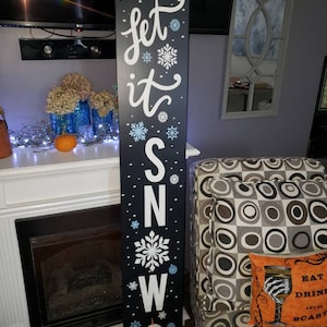 Let it Snow Sign Snowman Porch Sign 10 x 60 Extra Large Reversible Entryway Wood Sign Winter Decor Christmas Decoration Snowflakes Welcome