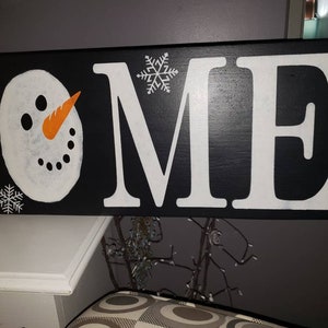 Welcome Snowman Sign 10x48 Horizontal Entryway Wood Sign Extra Large Winter Decor Christmas Decoration Snowflakes Snowman Sign Welcome Sign image 5