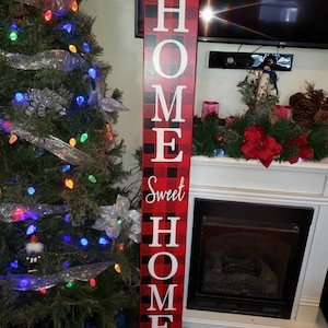 Buffalo Plaid Porch Sign Home Sweet Home Sign Rustic Reversible Sign Distressed Wood Extra Large Holiday Sign Primitive Christmas Decoration