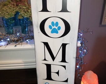 LARGE HOME SWEET HOME PAW WOOD SIGN WHITE INDOOR HOME DECOR WOOD GIFT 48 IN 