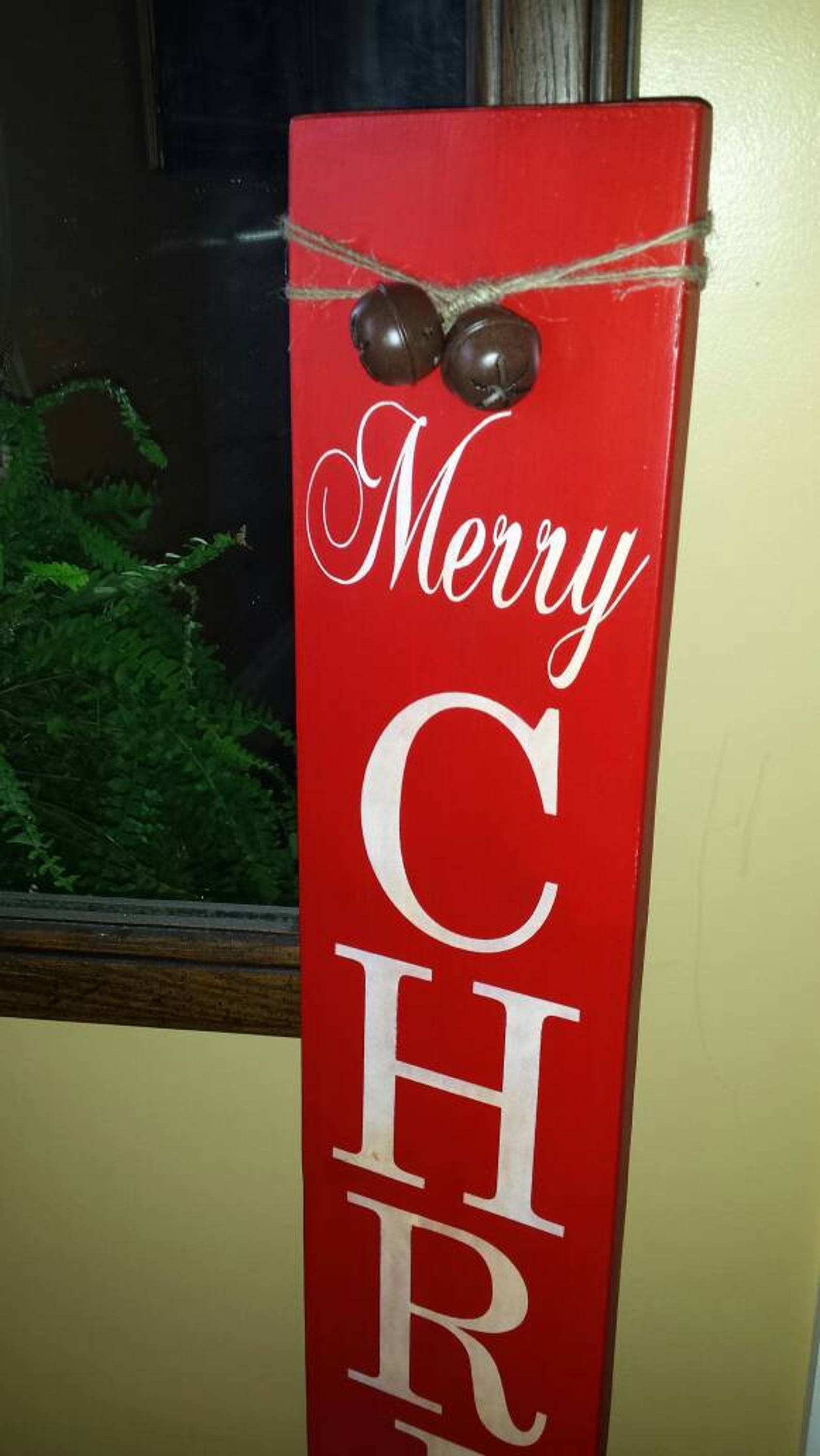 Merry Christmas Wood Porch Sign With Rustic Bells Entryway Etsy