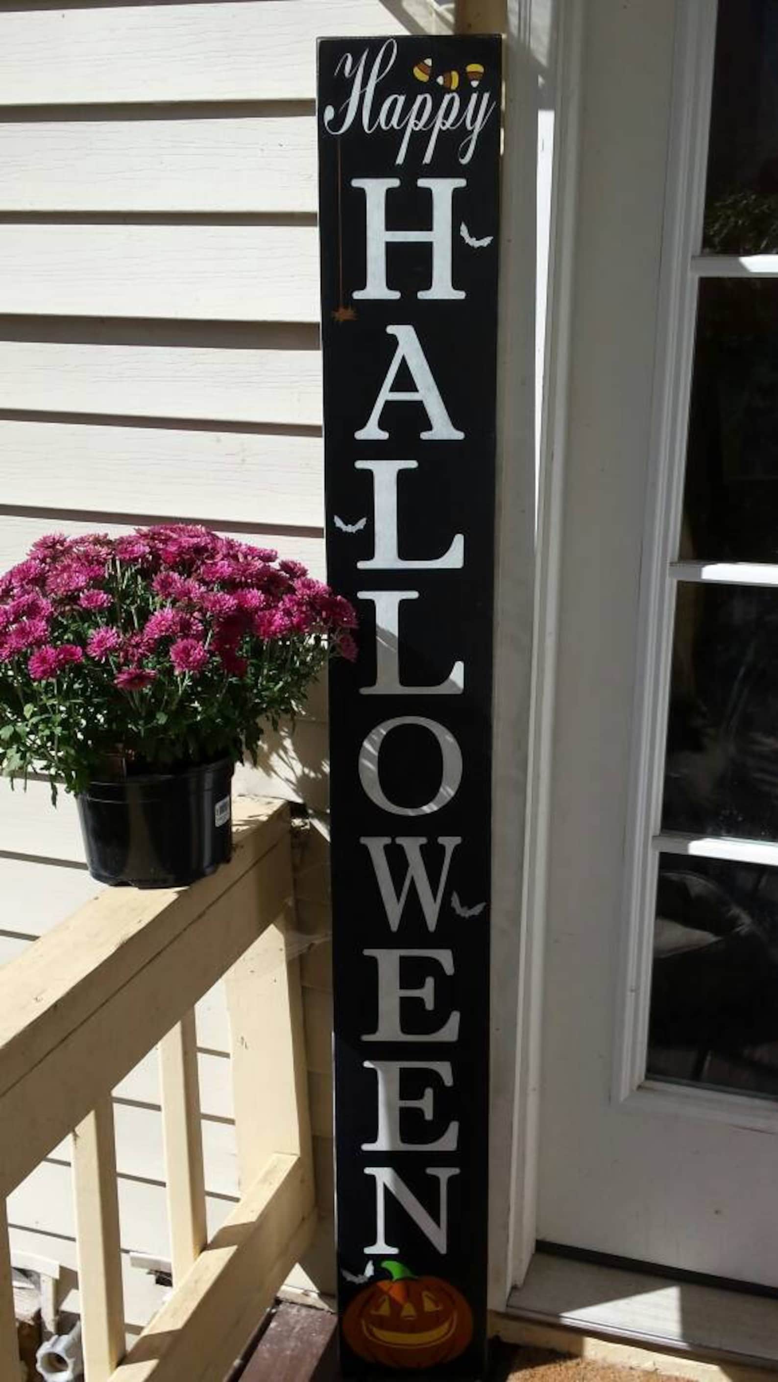 Happy Halloween 5 Ft Porch Sign Reversible Vertical Distressed Wood ...