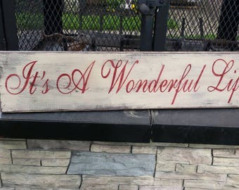 It's A Wonderful Life Wood Sign Christmas Sign Distressed Wood Wall Hanging Rustic Decor Holiday Decor Sign Gift Bedford Falls Vintage Xmas
