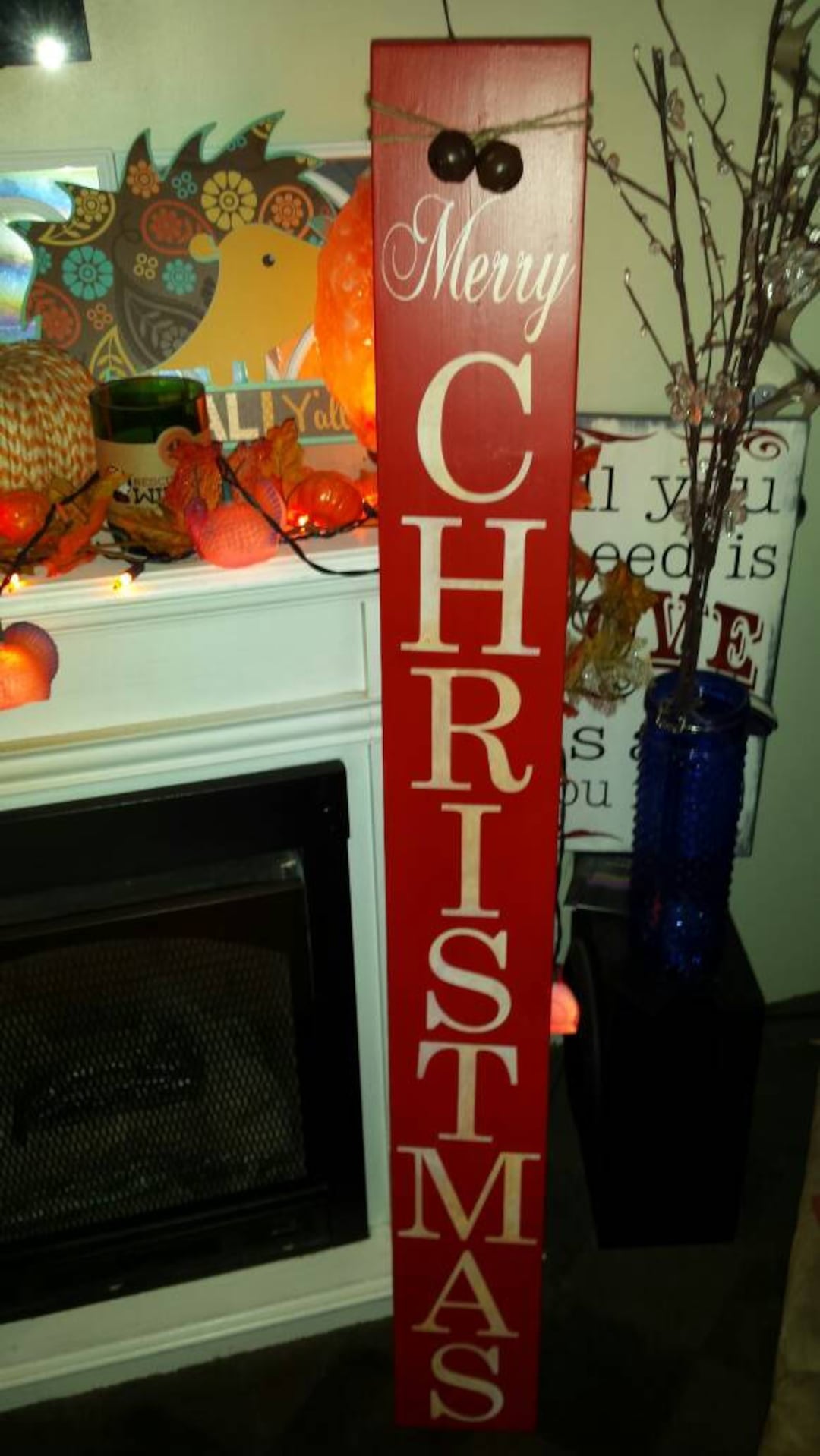 Merry Christmas Wood Porch Sign With Rustic Bells Entryway Sign