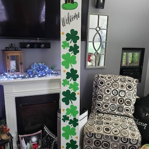 St. Patrick&#39;s Day Porch Sign 6 Ft Welcome Sign Extra Large Irish Shamrock Sign St Patricks Decor Clovers Hand Painted Porch Leaner Lucky