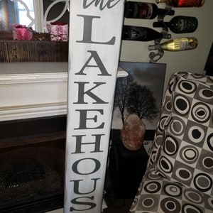 The Lakehouse Sign Personalized Extra Large Porch Sign Vertical Entryway Wood Sign Distressed Rustic Primitive Lake Decor BeachHouse Sign