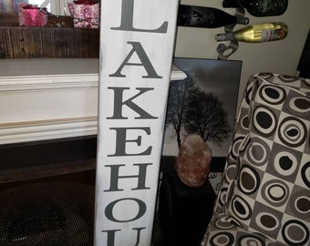 The Lakehouse Sign Personalized Extra Large Porch Sign Vertical Entryway Wood Sign Distressed Rustic Primitive Lake Decor BeachHouse Sign
