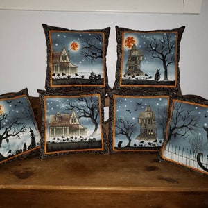Spooky Halloween Pillow Harvest Moon Muslin Pillow Haunted House Pillow Witch Black Cat