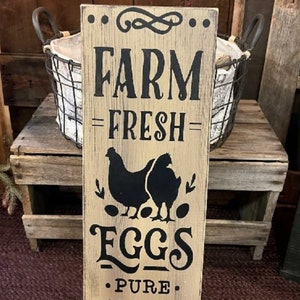Farm Fresh Eggs Sign Farm House Chicken Sign Wood Kitchen Sign Wall Hanging Primitive Farmhouse Inspired Decor Fresh Eggs Laid Daily Rooster