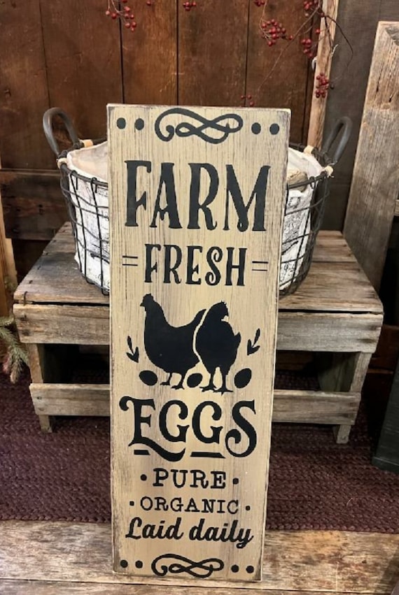 Farm Fresh Eggs Sign Farm House Chicken Sign Wood Kitchen Sign