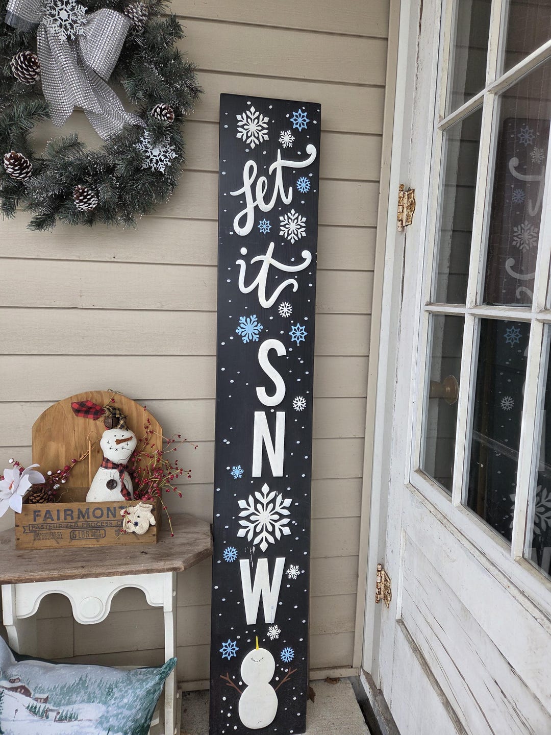 Snowyproof Sign Let It Snow Sign Snowman Porch Sign 10 X 60 Extra Large Reversible ...