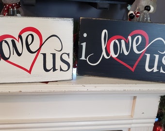 I Love Us Wood Sign Valentine's Day Decoration Sign Wall Hanging Sign Rustic Primitive Farmhouse Decor Love Gift Heart Decor