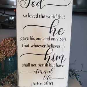 John 3:16 Sign God so loved the World Sign Distressed Rustic Wood Sign Religious Bible Verse Sign Christan Wall Art Modern Farmhouse Sign