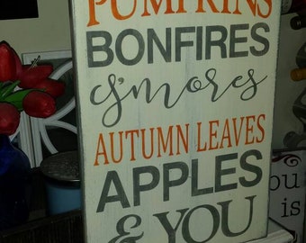Cada año me enamoro de calabazas Hogueras Smores Otoño Deja manzanas &you Fall Angustiado Madera Signo Gran Pared Colgante Decoración Primitiva