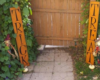 Trick or Treat Signs Halloween Porch Signs Reversible Entryway Sign Distressed Wood Rustic Decor Extra Large Oversized Primitive Decor Fall