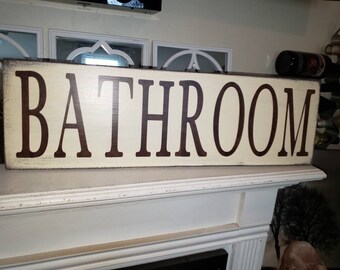 Bathroom Sign Distressed Wood Sign Rustic Primitive Farmhouse Decor Wall Hanging Bathroom Decoration Wall Word Art Bathroom Decor