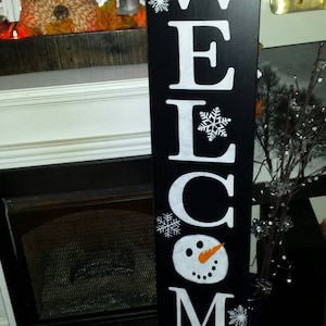 Welcome Snowman Sign 10x48 Horizontal Entryway Wood Sign Extra Large Winter Decor Christmas Decoration Snowflakes Snowman Sign Welcome Sign image 8