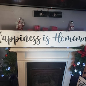 Happiness is Homemade Sign 8 x 48 Distressed Rustic Wood Extra Large Wall Hanging Modern Farmhouse Decor Gather Kitchen Decor Family Sign