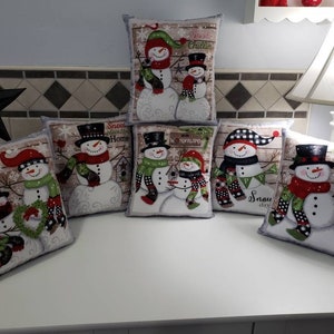 Snowman Pillow Christmas Decor Buffalo Plaid Porch Pillow Decorative Throw Pillow Let it Snow Peace Holiday Fleece Farmhouse Snowman Decor