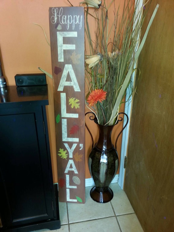Happy Fall Y All Reversible Wood Sign 48x7 Entryway Distressed Rustic Primitive Decor Extra Large Oversized Porch Front Door