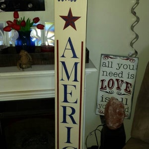 God Bless America Porch Sign Rustic Wood Sign Extra Large Oversized USA Pariotic Primitive Decor Americana Stars & Stripes Religious Sign