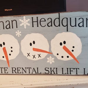 Snowman Sign Snowman Headquarters Horizontal Wood Sign Extra Large Winter Decor Christmas Decoration Snowflakes Snowman Sign Welcome Sign