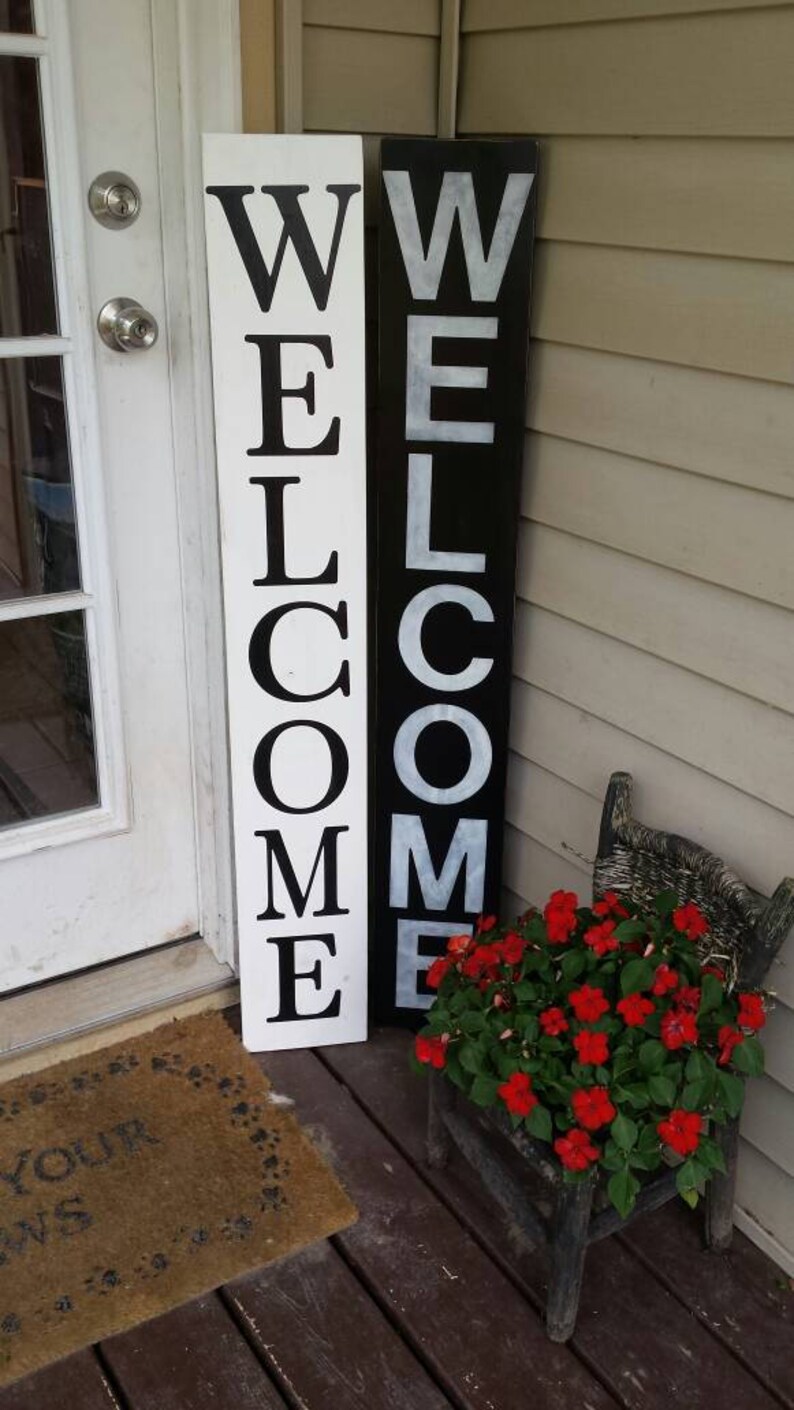 Entryway Sign Reversible Vertical Distressed Wood Rustic Extra Large Sign Oversized Primitive Decor Merry Christmas Wood Porch Sign 5 Ft