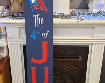Cartello del 4 luglio, cartello per portico, fuochi d'artificio, America, cartello in legno, decorazione estiva per patio, bandiera USA, cartello primitivo, Dio benedica l'America