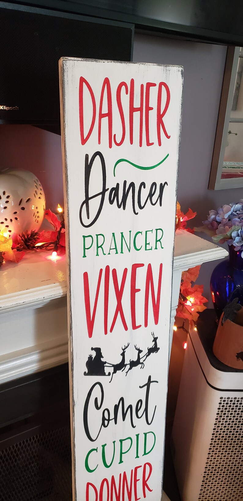 Santa Sleigh Sign Reindeer Porch Sign Dasher Dancer Christmas Porch ...