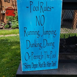 Pool Rules Sign Summer Sign Pool Decor Funny Sign No Running Jumping Dunking Diving Or Peeing In The Pool Skinny Dippin Must be After Dark
