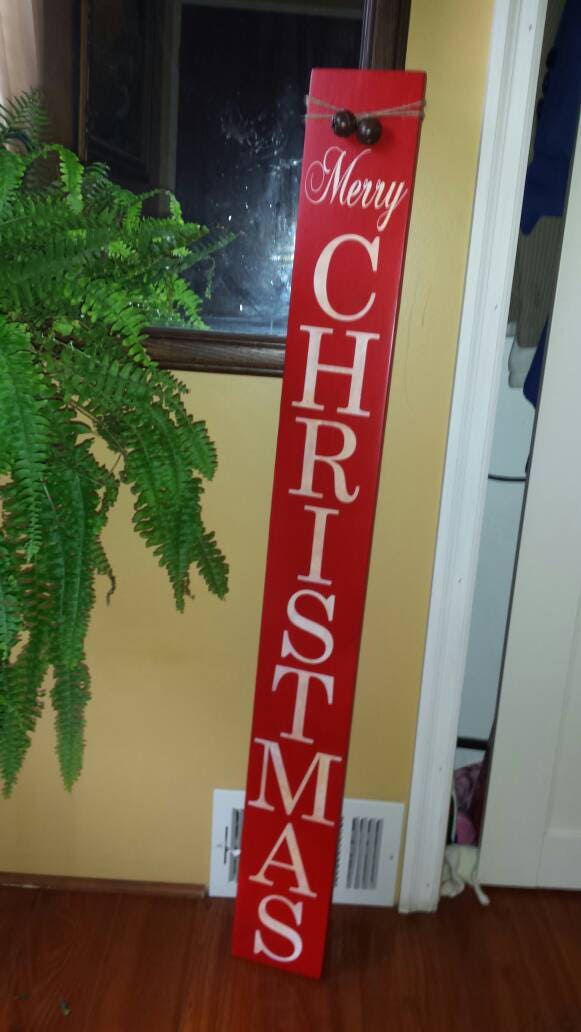 Merry Christmas Wood Porch Sign With Rustic Bells Entryway Etsy