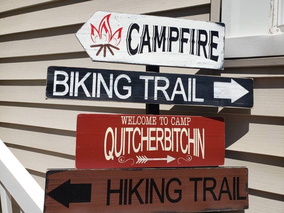 Camping Directional Sign Porch Sign Distressed Cedar Wood Camp