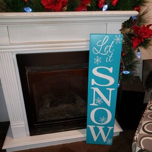 Let It Snow Sign 8x30 Entryway Wall Hanging Sign Rustic Wood Front Door Farmhouse Decor Winter Decoration Snowflakes Christmas Sign Snowman