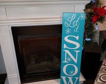 Let It Snow Sign 8x30 Entryway Wall Hanging Sign Rustic Wood Front Door Farmhouse Decor Winter Decoration Snowflakes Christmas Sign Snowman