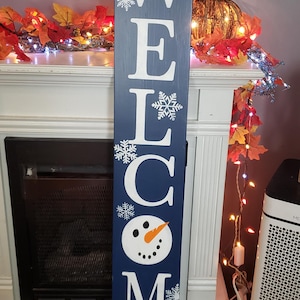 Welkomsneeuwpop veranda bord omkeerbaar houten bord extra groot voordeurbord winterdecor kerstversiering sneeuwvlokken sneeuwpop