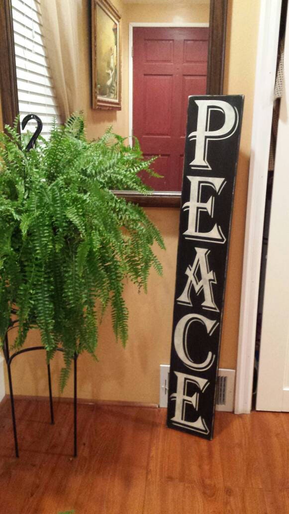 Peace Wood Porch Sign Rustic Reversible Entryway Sign Distressed…