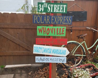 Christmas Directional Sign Porch Sign Distressed Wood Lawn Ornament Christmas Destination Yard Sign Christmas Movie Decor North Pole