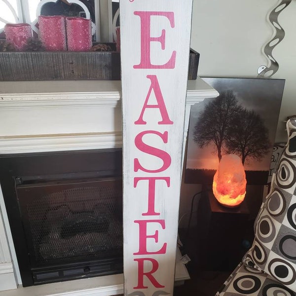 Easter Sign Easter Porch Sign Large Reversible Distressed Wood Sign Spring Decor Happy Easter Decoration Easter Bunny Modern Farmhouse Decor