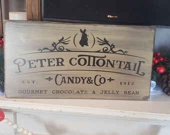 Peter Cottontail Candy Co. Sign Easter Sign Wall Hanging Bunny Wall Art Modern Farmhouse Gift for her Rabbit Decor Nursery Baby Shower Gift