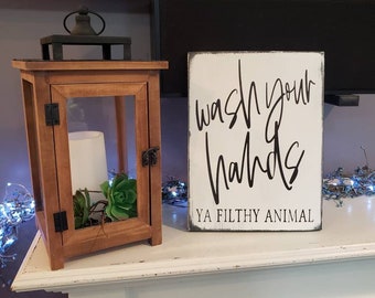 Bathroom Sign Wash Your Hands Ya Filthy Animal Sign Distressed Wood Sign Modern Farmhouse Decor Wall Hanging Handwashing Sign Bathroom Decor